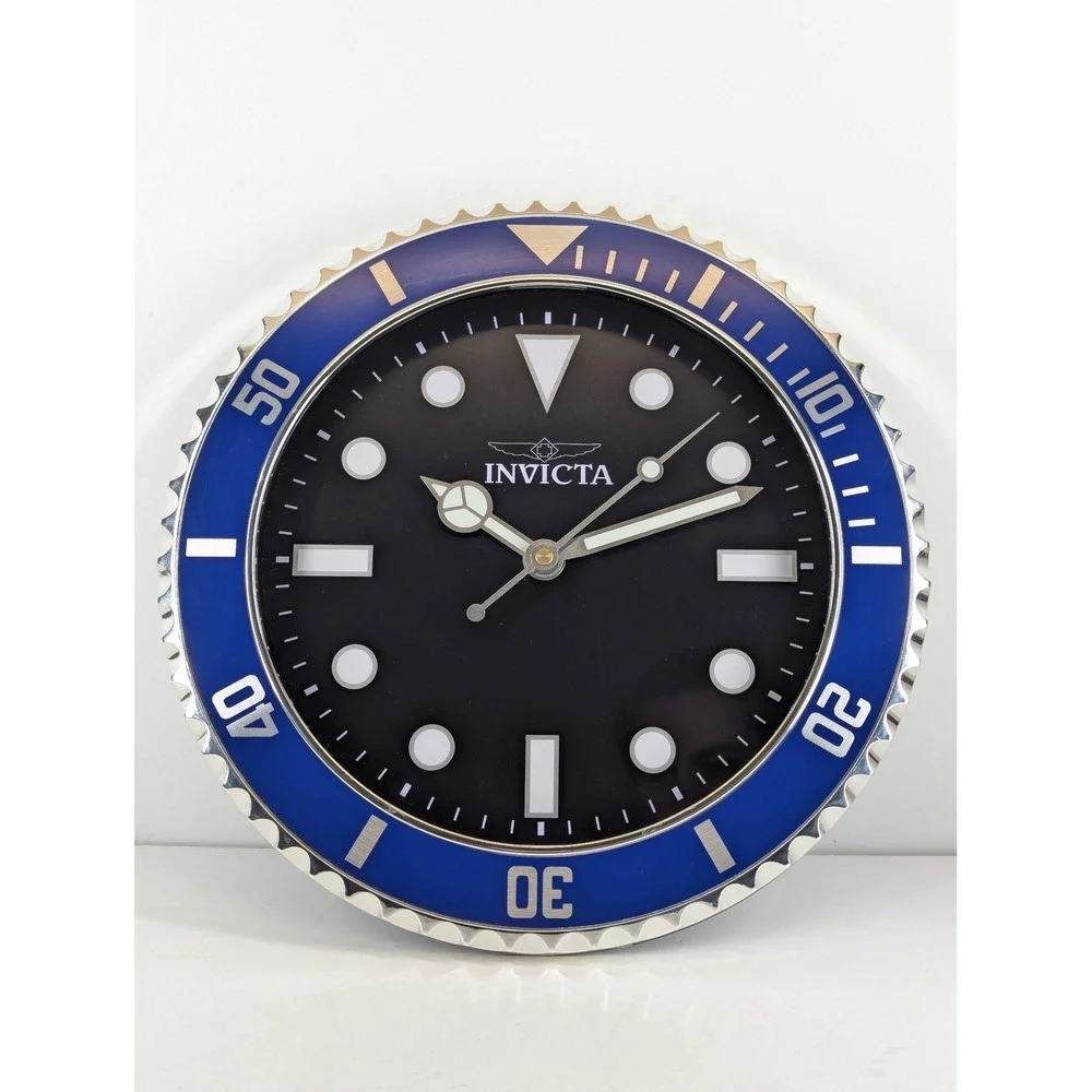 Invicta Pro Diver Wall Clock 70045 Blue Bezel Black Dial Luminous Quartz 14in